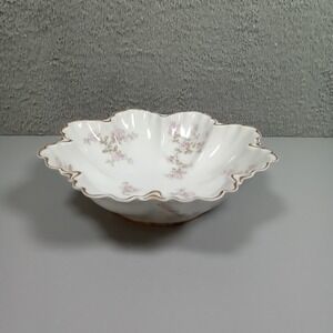 Haviland Limoges France Pink Floral Scalloped Gold Gilt Porcelain Serving Bowl